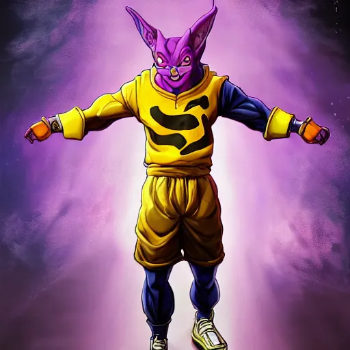 Image similar to an full body oil painting of a beerus the god of detruction wearing hip - hop clothes, by artgerm, hd, hdr, ue 5, ue 6, unreal engine 5, realistic 3 d style, cinematic 4 k wallpaper, 8 k, ultra detailed, gta 5 cover art, high resolution, artstation, award winning