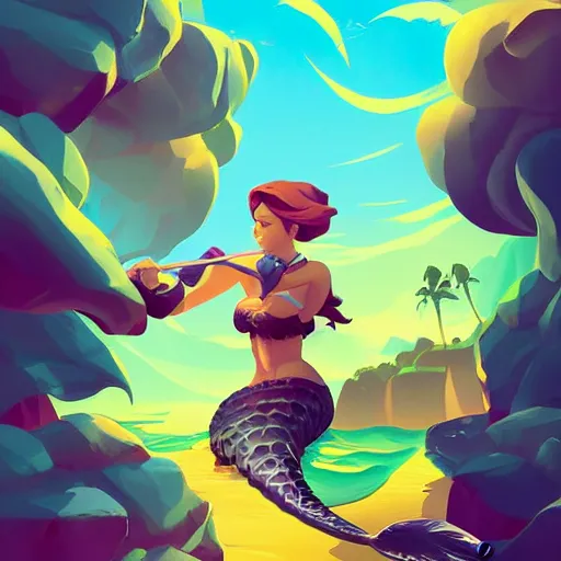 Image similar to painting mermaid treasure on sea of thieves game avatar hero smooth face median photoshop filter cutout vector, behance hd by jesper ejsing, by rhads, makoto shinkai and lois van baarle, ilya kuvshinov, rossdraws global illumination