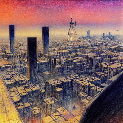 Image similar to a drawing of tel aviv, concept art by mikalojus konstantinas ciurlionis, pixiv, vorticism, concept art, dystopian art, official art