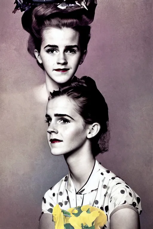 Prompt: photo photorealistic medium shot head and chest portrait photograph Emma Watson picnic 1950s colorful portrait by Norman Rockwell, Cecil Beaton, Lee Miller, Irving Penn, David Bailey, Corinne Day, Patrick Demarchelier, Nick Knight, Herb Ritts, Mario Testino, Tim Walker, Bruce Weber, Edward Steichen, Peter Lindbergh, Albert Watson