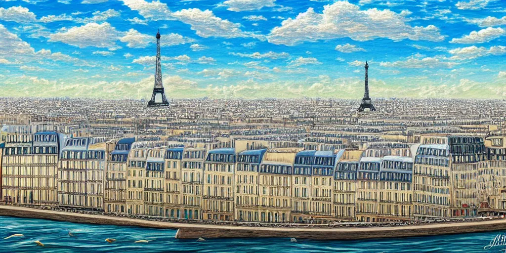 Image similar to master piece stunning digital painting of a parisian small city contained on the top of a giant sea turtle