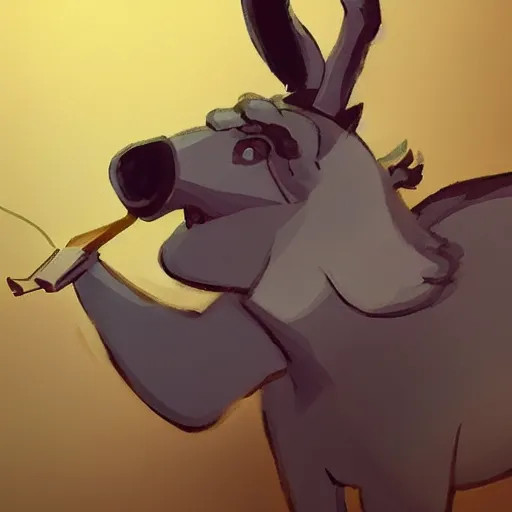 Prompt: angry donkey smoking a cigar, trending on artstation, concept art, Brittney Lee, Tyrus Wong