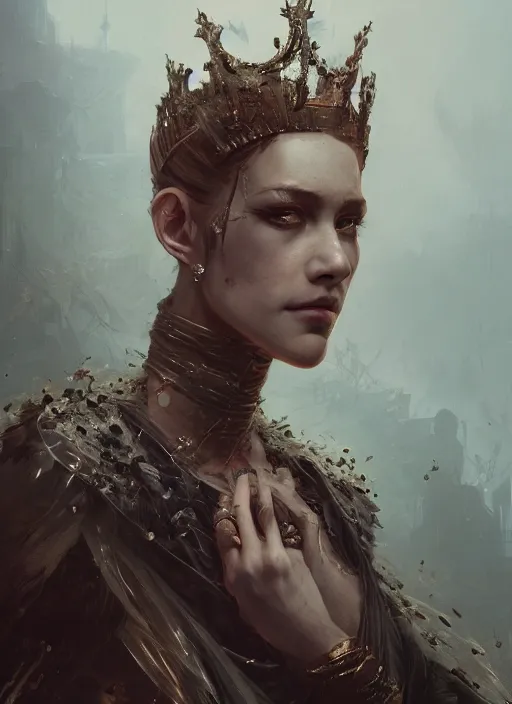 Prompt: A fancy portrait of a beautiful queen covered scars by Greg Rutkowski, Sung Choi, Mitchell Mohrhauser, Maciej Kuciara, Johnson Ting, Maxim Verehin, Peter Konig, Bloodborne, 8k photorealistic, cinematic lighting, HD, high details, dramatic, atmospheric , trending on artstation