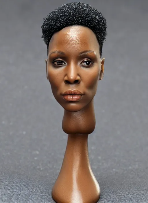 Image similar to 80mm resin detailed miniature of modern black woman, beautiful bone structure, symmetrical facial features, Product Introduction Photos, 4K, Full body, view from behind