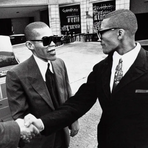 Image similar to vintage photograph of hunter s. thompson and malcolm x shaking hands with each other, very detailed, very intricate,