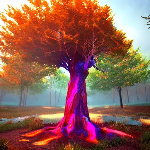 Image similar to colorful ethereal occult tree of life, octane render, unreal engine, raytracing, trending on Artstation, digital art