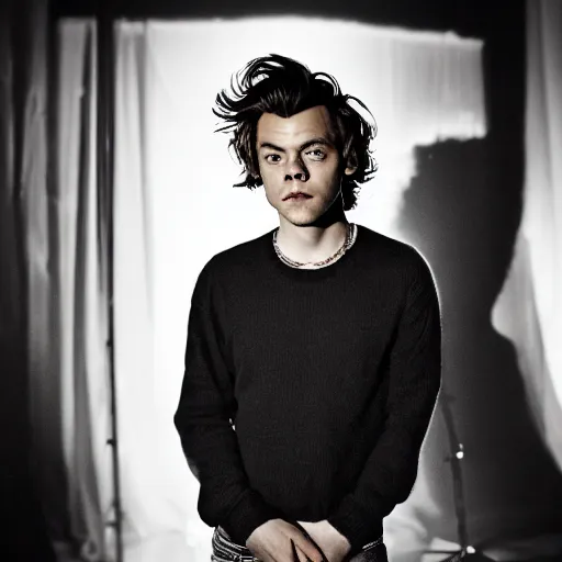 Prompt: A stunning photograph of Harry Styles, studio quality, studio lighting