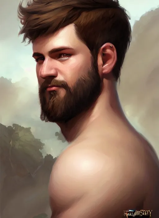 Prompt: a _ fantasy _ style _ portrait _ painting _ of slightly chubby white male very short hair short stubble, brown hair, rpg dnd oil _ painting _ unreal _ 5 _ daz. _ rpg _ portrait _ extremely _ detailed _ artgerm _ greg _ rutkowski _ greg