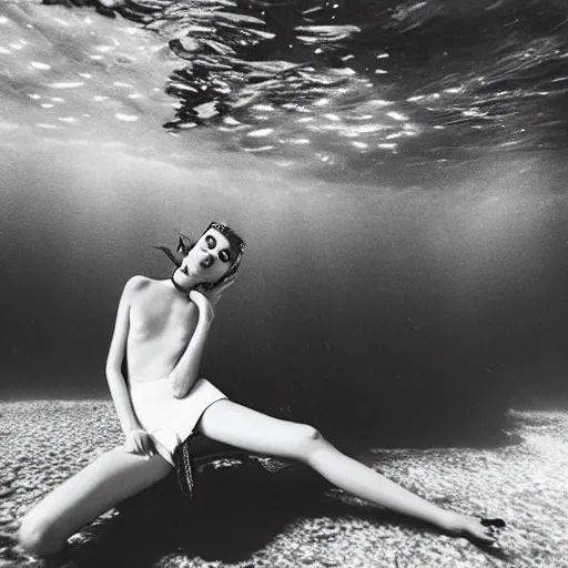 Image similar to medium format photograph of a surreal fashion shoot underwater