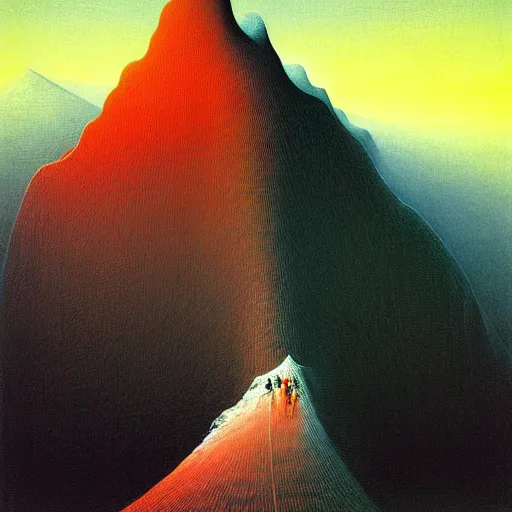 Prompt: A mountain look like a women, by Artgem and Zdzislaw Beksinski