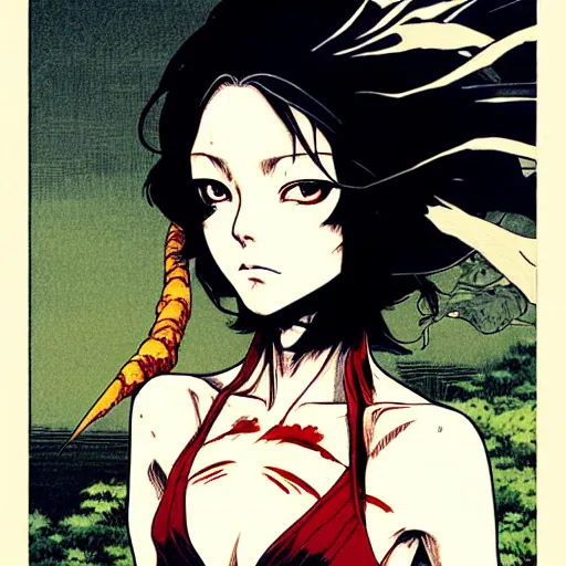 Image similar to prompt : portrait of rogue painted in miyazaki color style drawn by katsuhiro otomo and takato yamamoto, inspired by fables, china doll face, smooth face feature, intricate oil painting, high detail, sharp high detail, manga and anime 2 0 0 0