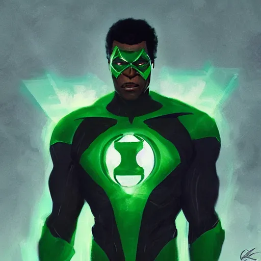 Prompt: portrait of Idris Ekba as green lantern, DC art, art by greg rutkowski, matte painting, trending on artstation