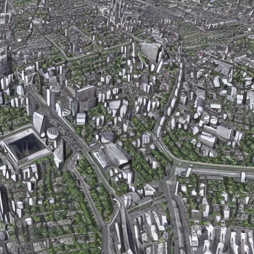 Prompt: screenshot of google street view showing futuristic london