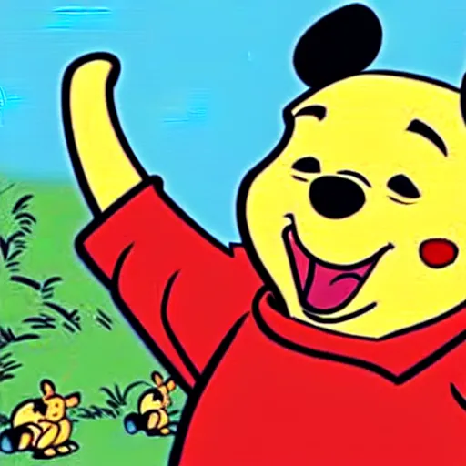 Image similar to Winnie the Pooh with the face of Xi Jinping, cartoon, caricature