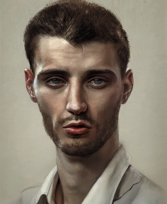 Image similar to heroic portrait of a young italian man. art by denys tsiperko and bogdan rezunenko, hyperrealism