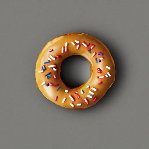 Prompt: a photo of a donut that looks like the sun