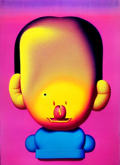 Prompt: thinking of you by shusei nagaoka, kaws, david rudnick, pastell colours, airbrush on canvas, cell shaded, 8 k