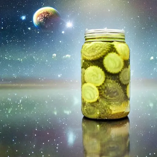 Prompt: the universe is pickles, realm of space, euphoria, grandiose, highly cinematic, stunning, the most beautiful sight