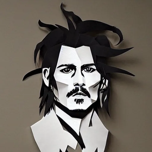 Image similar to a cut paper sculpture of johnny depp