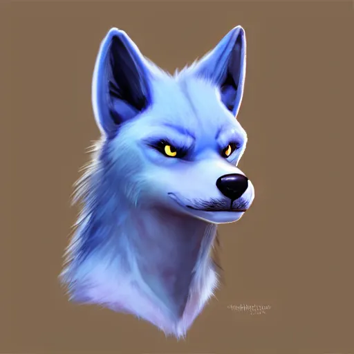 Prompt: art of an anthropomorphic furry style Blue wolf fursona, profile picture, Falvie, trending on artstation