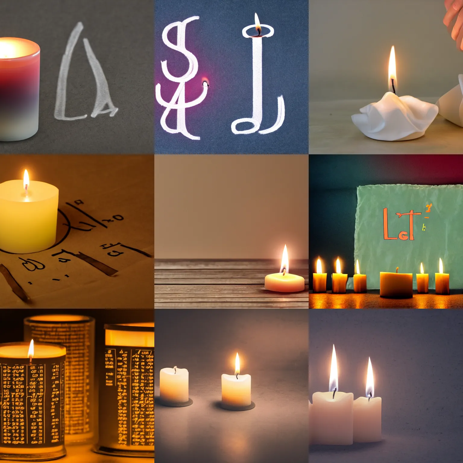 Prompt: candle light draped with latex equations