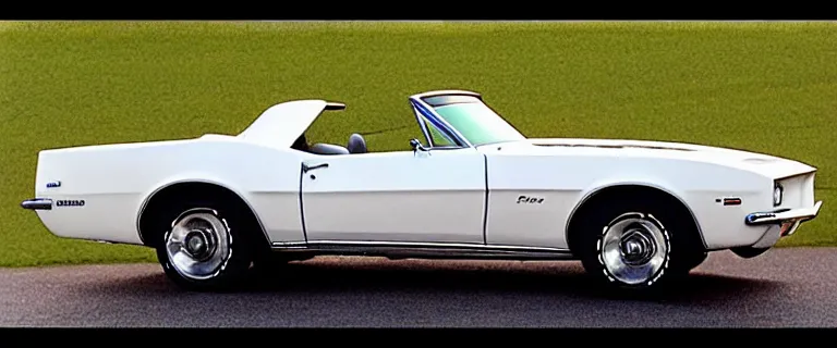 Prompt: Ermine White Chevrolet Camaro Z/28 Convertible (1967), created by Barclay Shaw