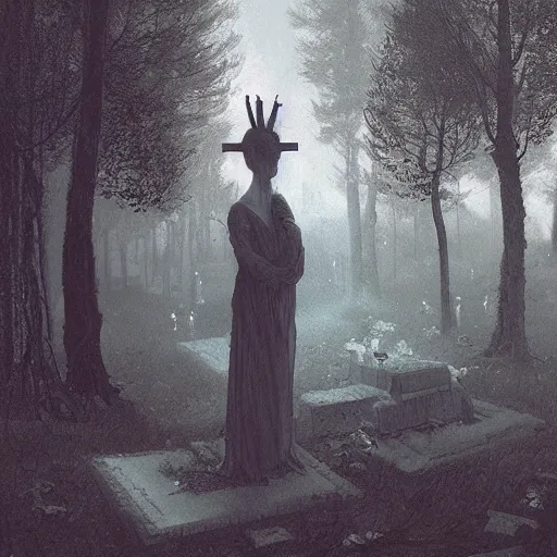 Image similar to The last Spirit living in the Cemetery by Greg Rutkowski and Caspar David Friedrich