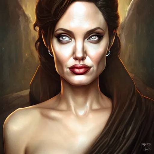 Prompt: a portrait of angelina jolie as a league of legends character, by tom bagshaw