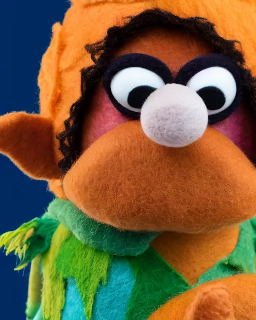 Image similar to steven gomez as a muppet. highly detailed felt. hyper real photo. 4 k.