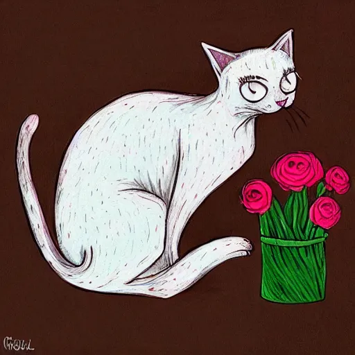 Image similar to cat smelling flowers, in the style of chiara bautista