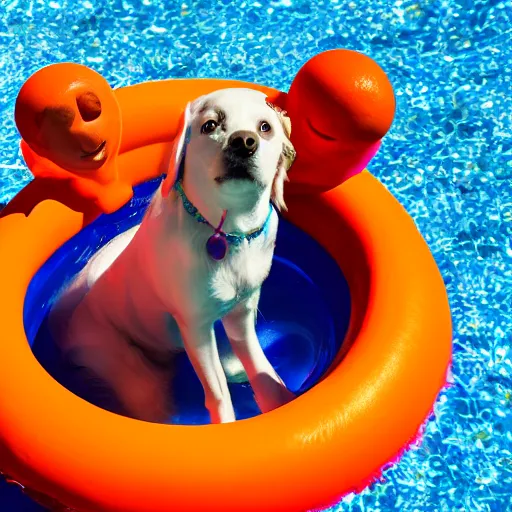 Prompt: enid the dog in a kiddie pool chasing a laser.