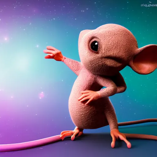 Image similar to a creature not from this world dancing with a mouse, 4k, 8k, hd, full color, artistic