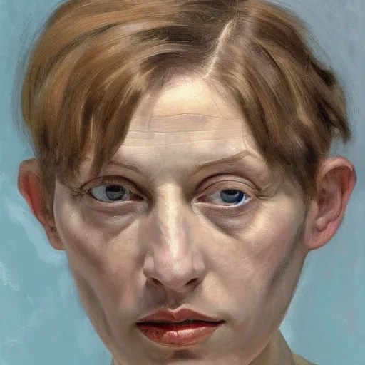 Prompt: high quality high detail painting by lucian freud, hd, short hair woman portrait, photorealistic lighting