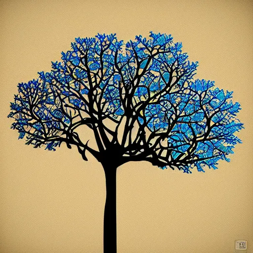 Image similar to simple tree fractal, cyan and black