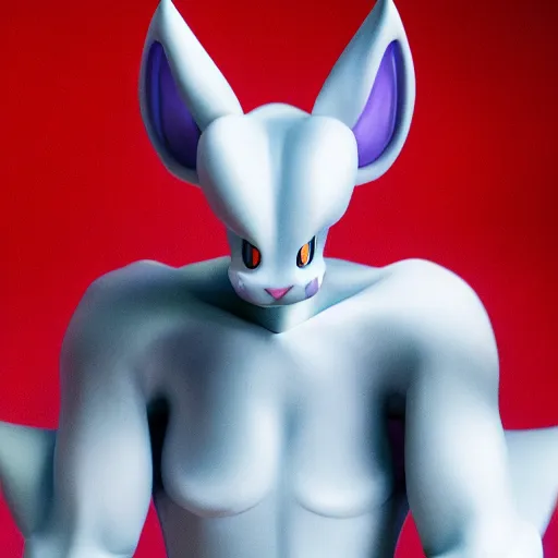 Prompt: a scary portrait of mewtwo, hyper realistic, 1 0 0 mm, studio lighting