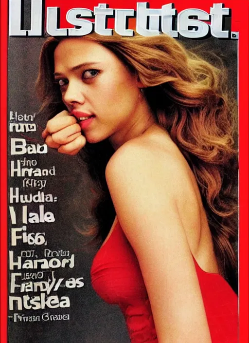 Prompt: photo of beautiful scarlett johannson on the cover of sports illustrated 1 9 7 0 by mario testino, detailed, vintage 1 9 7 0 print, sony a 7 r