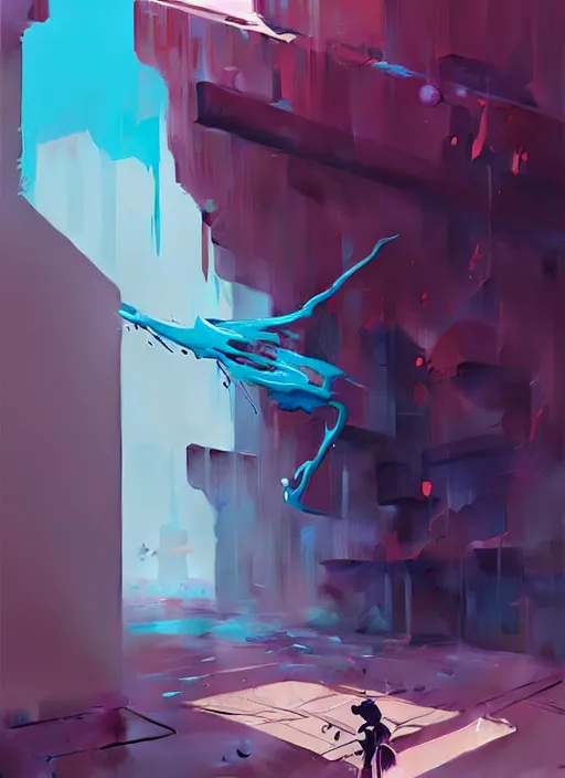Image similar to matte painting extreme offset 3 d calligraphy graffiti mural dripping paint wall extreme explosive maximalism by atey ghailan, by greg rutkowski, by greg tocchini, by james gilliard, by joe fenton, pink, brown, black and light blue color scheme, octane render