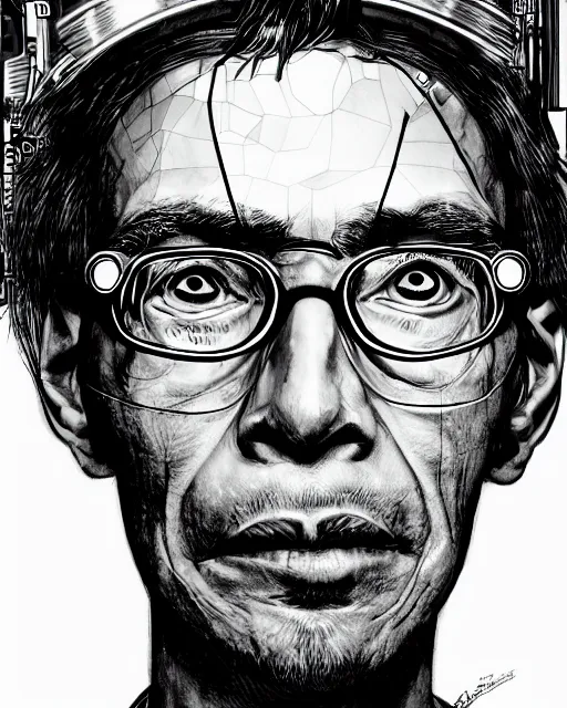 Prompt: a cyberpunk portrait of a stephen hawkings by jean - michel basquiat, by hayao miyazaki by artgerm, highly detailed, sacred geometry, mathematics, snake, geometry, cyberpunk, vibrant, water