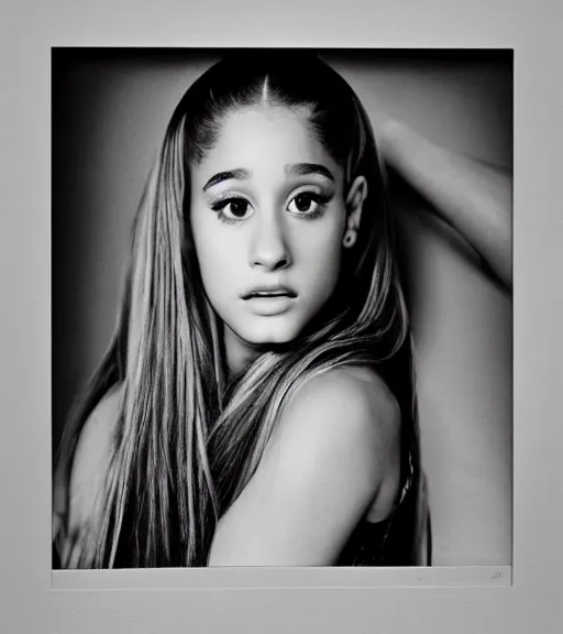Prompt: award winning photo of Ariana Grande, symmetrical face by Sally Mann & Arnold Newman