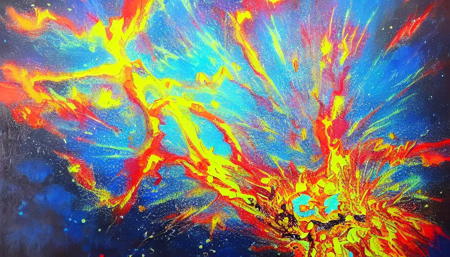 Prompt: nuclear explosion, painting on canvas, watedrops, water droplets, acrylic painting, acrylic pouring, painting, influencer, artstation - h 8 0 0