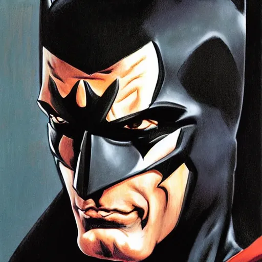 Image similar to kevin conroy dressed as batman , highly detailed illustration, portrait painting by Norman Rockwell