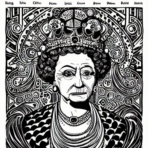 Image similar to mcbess and rutkowski portrait of the queen of an ancient civilisation. its people were said to be wise and just, and their city was a beautiful place full of wonderful buildings and treasures.