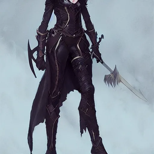 Image similar to female human vampire witch in fantasy armor holding a sword, in the style of greg rutkowski, makoto shinkai, trending on artstation, character design, concept art, pretty face, forward facing, highly detailed, digital art