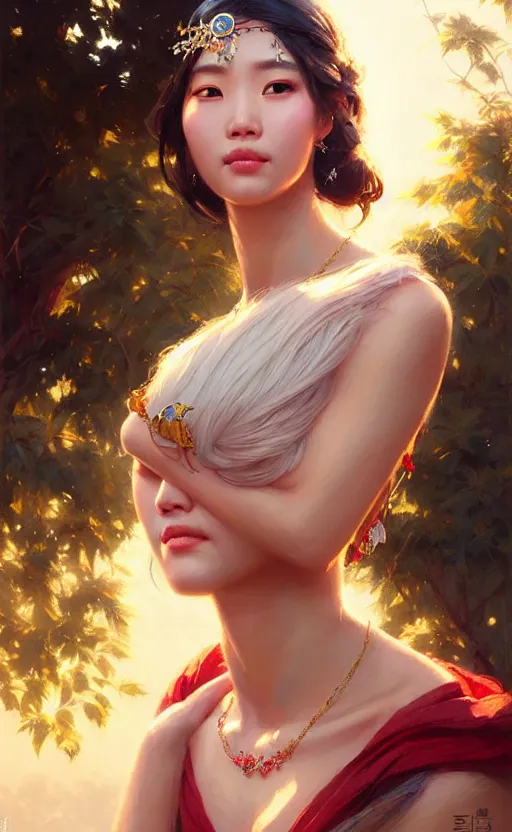 Image similar to a beautiful taiwan goddess with sundress with jewelry | | winter, realistic shaded, unpleasant face, good looking, fine details, realistic shaded lighting poster by greg rutkowski, magali villeneuve, artgerm, jeremy lipkin and michael garmash and macoto takahashi