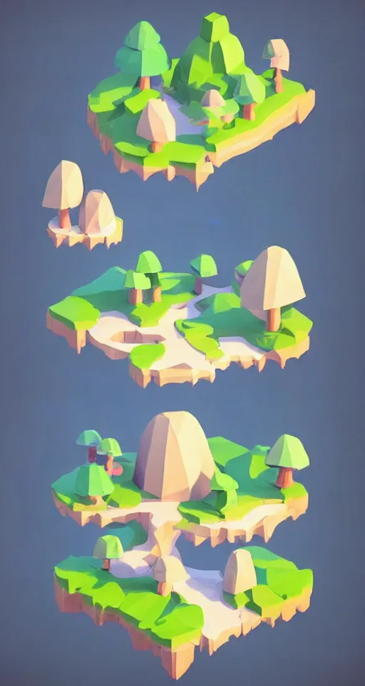 Image similar to a cute little matte low poly isometric mushroom island, waterfalls, lat lighting, soft shadows, trending on artstation, 3d render, monument valley, fez video game,