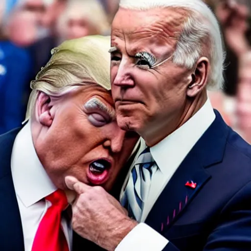 Prompt: Donald Trump kissing Joe Biden, photograph, highly detailed 8K