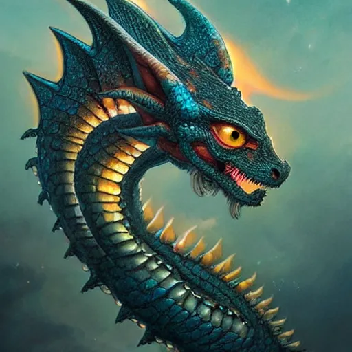 Image similar to a hyperrealistic illustration of a cute and tiny dragon that glows in the dark, dragon baby, glow in the dark, fractal moonlight, little dragon with glowing scales, award - winning, masterpiece, in the style of tom bagshaw, cedric peyravernay, peter mohrbacher