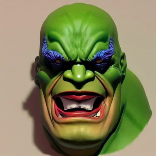 Image similar to a bodybuilder Hulk joker Android head in Rococo art