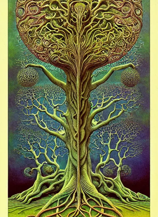 Image similar to tree of life by roger dean and andrew ferez, art forms of nature by ernst haeckel, divine chaos engine, symbolist, visionary, art nouveau, botanical fractal structures, organic, detailed, realistic, surreality