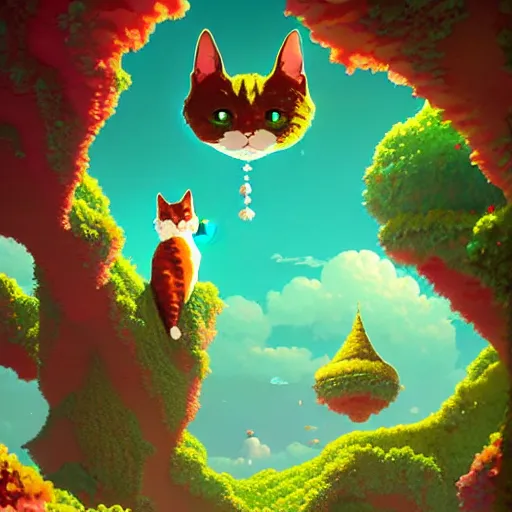 Image similar to a emerald saphire ruby gems, floating cat island :: studio ghibli, beeple and James Gilleard and Justin Gerard :: ornate, dynamic, particulate, rich colors, intricate, elegant, highly detailed, centered, artstation, smooth, sharp focus, octane render, 3d